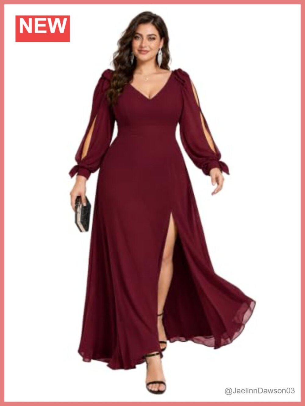 Plus Size Formal Evening Dress Long Sleeve Chiffon A-Line Gown